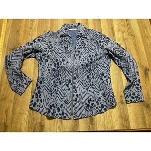 Harmony & Vine Shirt, Women's Size Large, Blue Black, Full Zip, Animal Print